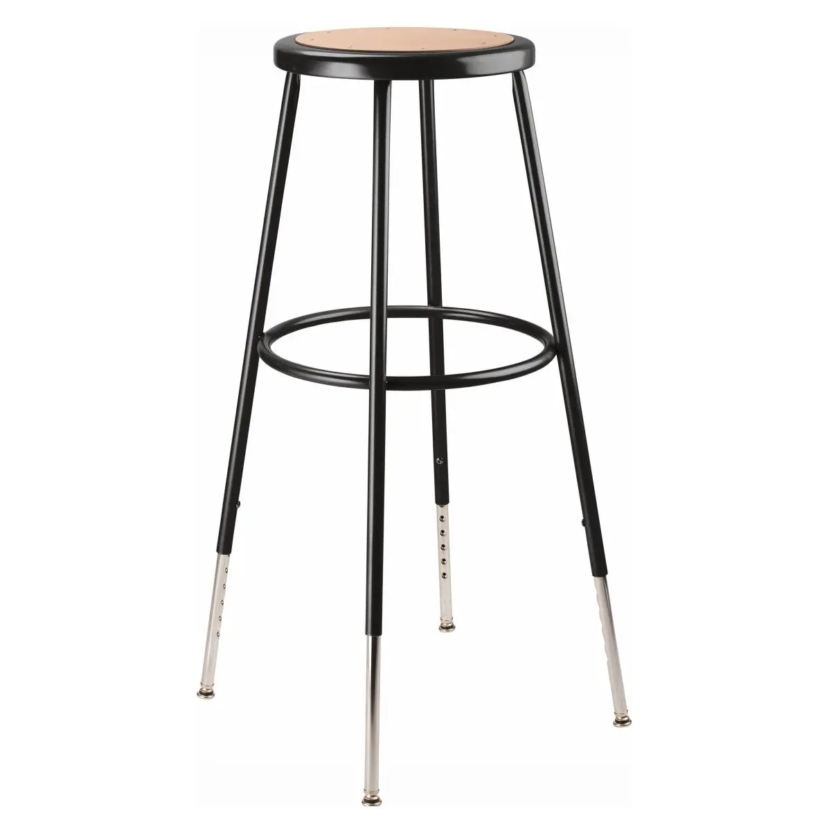 National Public Seating 6230H-10 Heavy-Duty Steel Stool with 18-Gauge Steel Tubing, Adjustable Height (31.5-38.5 in, 32-39 in Range), 500 lbs Capacity, 14 lbs Weight, 14 in W Masonite Board, Round Seat Riveted to Masonite Board, Black