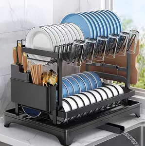 Dish Rack, 2 Tier Utensil Holder, Rustproof Kitchen Dish Drying Rack With Drainboard And Utensil Holder For Kitchen Countertop, Kitchen Accessories