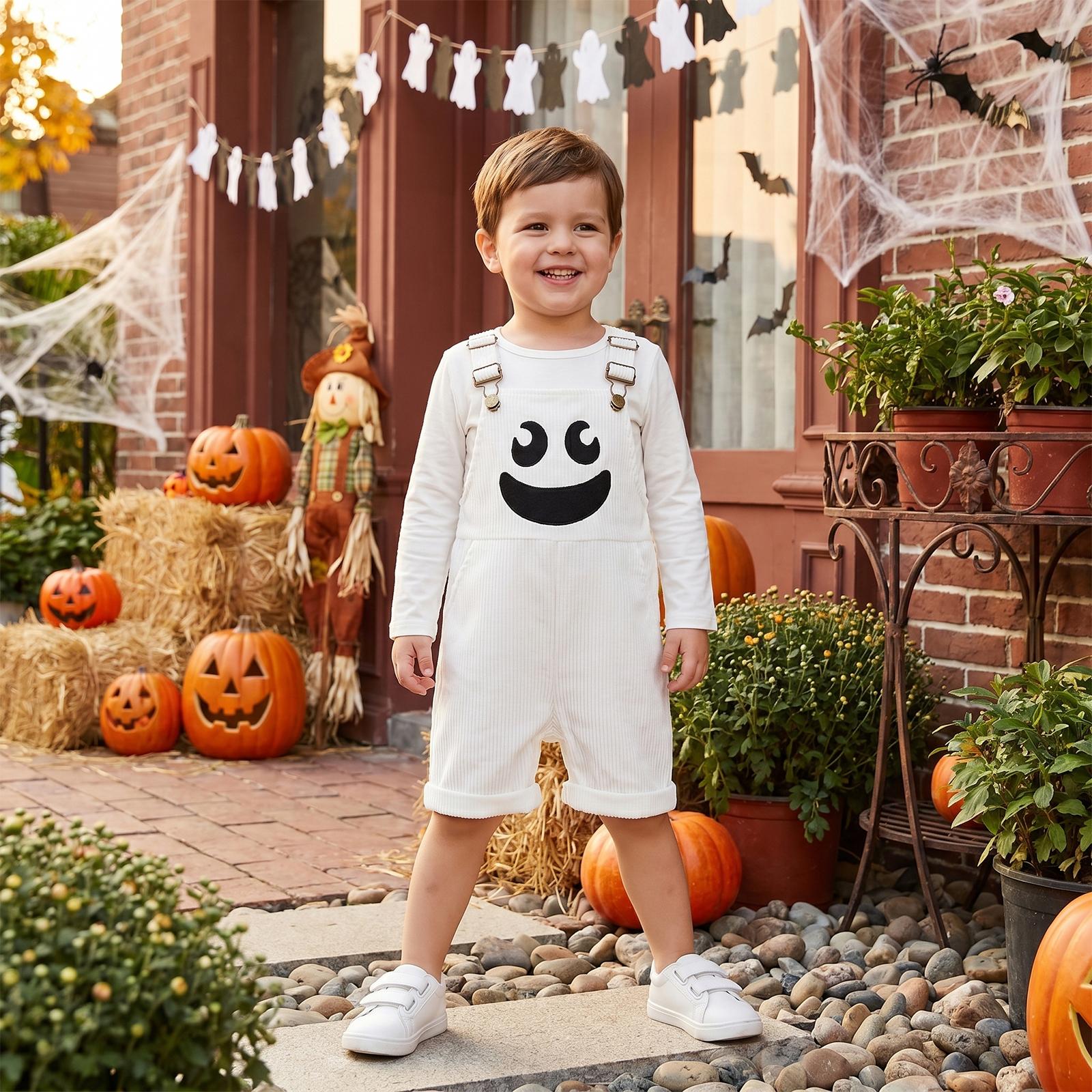 Toddler Corduroy Overalls with Suspenders, Pockets, 2 Ghost/Pumpkin Motifs - Soft Thick Wale, Boy Jumpsuit for Family Gathering, Kindergarten Party Costume Toddler Corduroy Overalls with Suspenders, Pockets, 2 Ghost/Pumpkin Motifs - Soft Thick Wale, Boy Jumpsuit for Family Gathering, Kindergarten Party Costume