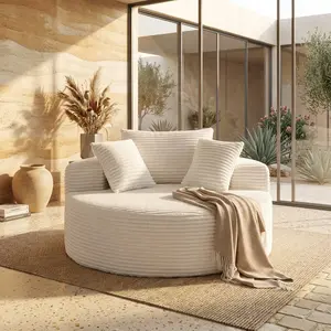 Oversized Round Lounge Chair, Corduroy Upholstered Deep Seat Cloud Circle Sofa Chair, Fluffy Modern Sleeper Sofa Bed, No Assembly Comfy Single Leisure Chair for Living Room Bedroom Reading Nook Home Decor