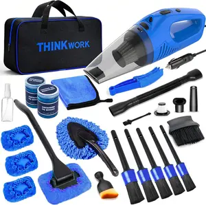 THINKWORK Car Cleaning Kit & Car Detailing Kit, Car Cleaning Kit with High-Power Blue Handheld Vacuum Cleaner, Brush Sets, Windshield Cleaner, Car Accessories, Car Gift Set