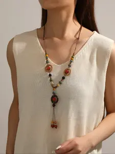 Vintage Bohemian Style Ceramic Braided Jewelry, Fashionable Jewelry, Unique Ethnic Design Necklace for Women, High-End Fashion Accessory