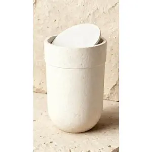 Soft-Touch Trash Can with Swing Lid, Small Garbage Bin for Bathroom, Wastebasket with Quiet Closing, Matte White Finish, Odor-Containing Bathroom Waste Container