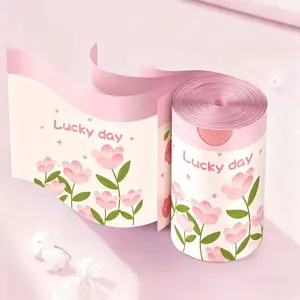 100-Pack Lavender Scented Drawstring Trash Bags - Thickened Large Size, High-Density Polyethylene, Multipurpose Disposable Bags for Kitchen, Bathroom, Bedroom, Living Room, Toilet - Floral Design with Pink & Yellow Flowers, "Happy Day" Text