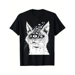 Weirdcore Cat Grunge Alt Harakuju Trippy Creepy Horror Goth T-Shirt&All-Season Wear