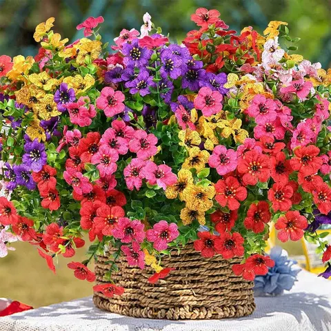 Artificial Flower(12/24pcs/set),UV Resistant Colorful Simulation Flower,Home Decoration Bouquet,Garden Party Wedding Decoration Ambience Decoration Decorative Fruit Plants Silk