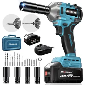 450N.m/332Ft-lbs Brushless Impact Wrench,1/2" Cordless Impact with 4.0Ah Battery & 6 Sockets, Electric Impact Driver for Car/DIY Furniture/Lawn Mower/blue (450N)