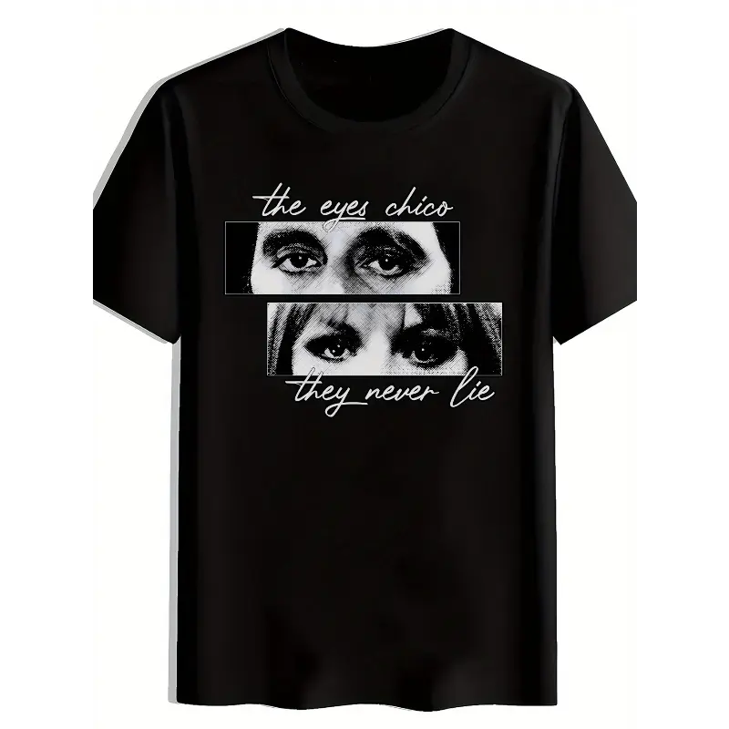 SCARFACE Men's Graphic T-Shirt - "The Eyes Chico They Never Lie" Design, Black Casual Short Sleeve Round Neck Summer Top, Machine Washable Regular Fit, Everyday Clothing, Bold Design, Comfortable Fabric