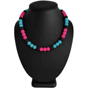 Iced Bling Disco Ball Rhinestone Bead Baseball Drip Necklace Pink Blue Black