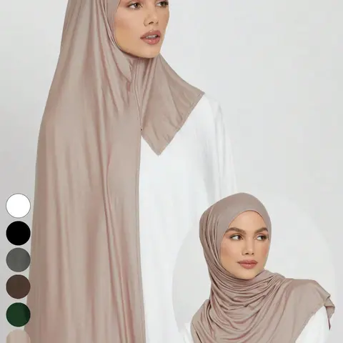 Modest Solid Color Head Scarf, Soft Comfortable Long Instant Hijab, Suitable for All Occasions, Muslim Headscarf