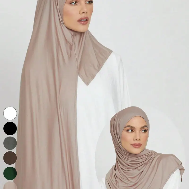 Modest Solid Color Head Scarf, Soft Comfortable Long Instant Hijab, Suitable for All Occasions, Muslim Headscarf