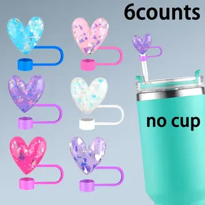 Heart Shaped Straw Cap, 6 Counts/set Reusable Dustproof Straw Cover, Straw Decorative Accessories for Home Office Outdoor Camping, Drinkware, Drinkware Lid