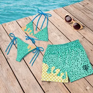 Ice Cream Matching Couple Swimwear Set, Cute Bikini and Men’s Swim Trunks, Summer Beach Vacation Outfit Gift for Couples