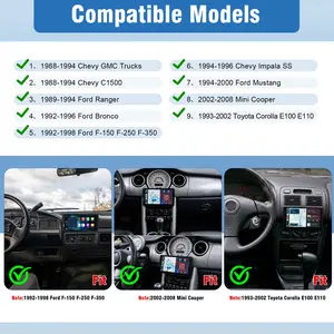 Car Stereo for 1992-1998 Ford F150 F250 F350 with Wireless CarPlay,for mini cooper 2002-2008, for Toyota Corolla 9" Single DIN Retractable Touch ScreenTouchscreen Car Radio with GPS Navigation, Bluetooth, WiFi, FM/RDS, Backup Camera Support, Mirror Link