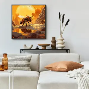 Pictorem C1FC24246ICG8J 24 x 24 in. Bee World - Yellow Framed Canvas Wall Art for Home Decor - Stylish Art