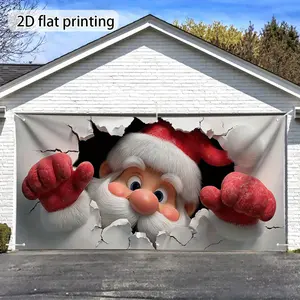 1 piece 2D Christmas Decorative Background Fabric, Giant Garage Door Decoration, Cute Santa Claus Breaking Through the Door, Visually Impactful Garage Door Decor, Christmas Atmosphere-Enhancing Prop, Outdoor Banners (Includes Lanyard)