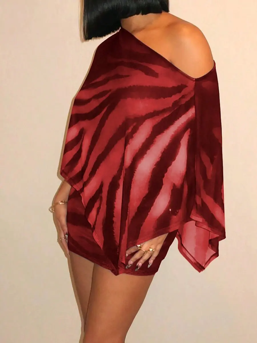 Women’s Cheetah Print 2-Piece Set - Off Shoulder Asymmetrical Neck Top & Above the Knee Skirt - Elegant OOTD Inspiration Outfit for Parties, Vacations