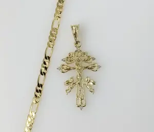 Plated Holy Cross of Caravaca 5mm Figaro Chain Necklace
