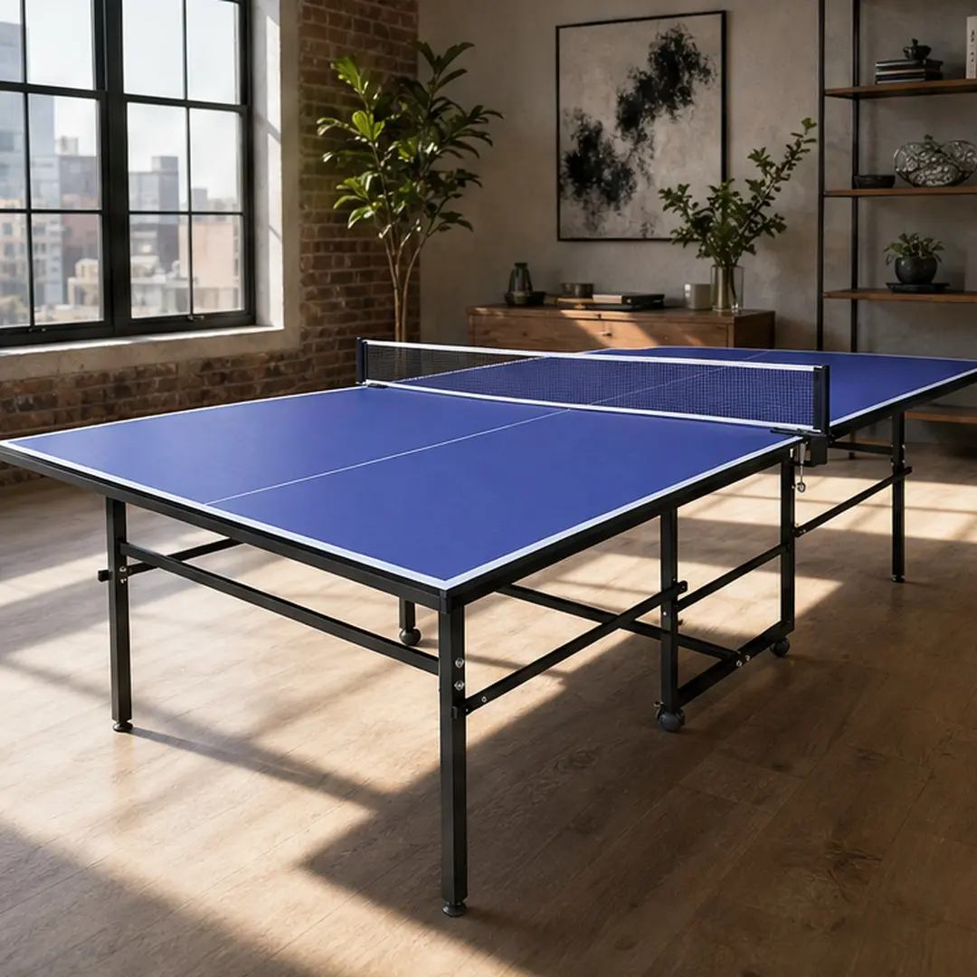 ARCH Blue Mid-Size Table Tennis Table Foldable Portable Ping Pong Table Set with Net 2 Paddles 3 Balls MDF Aluminum Frame Indoor Game Room Home Office 108x49x30in, Blue Color Options, MDF Material, Product Dimensions: 49.00 W x 108.00 D x 30.00 H in