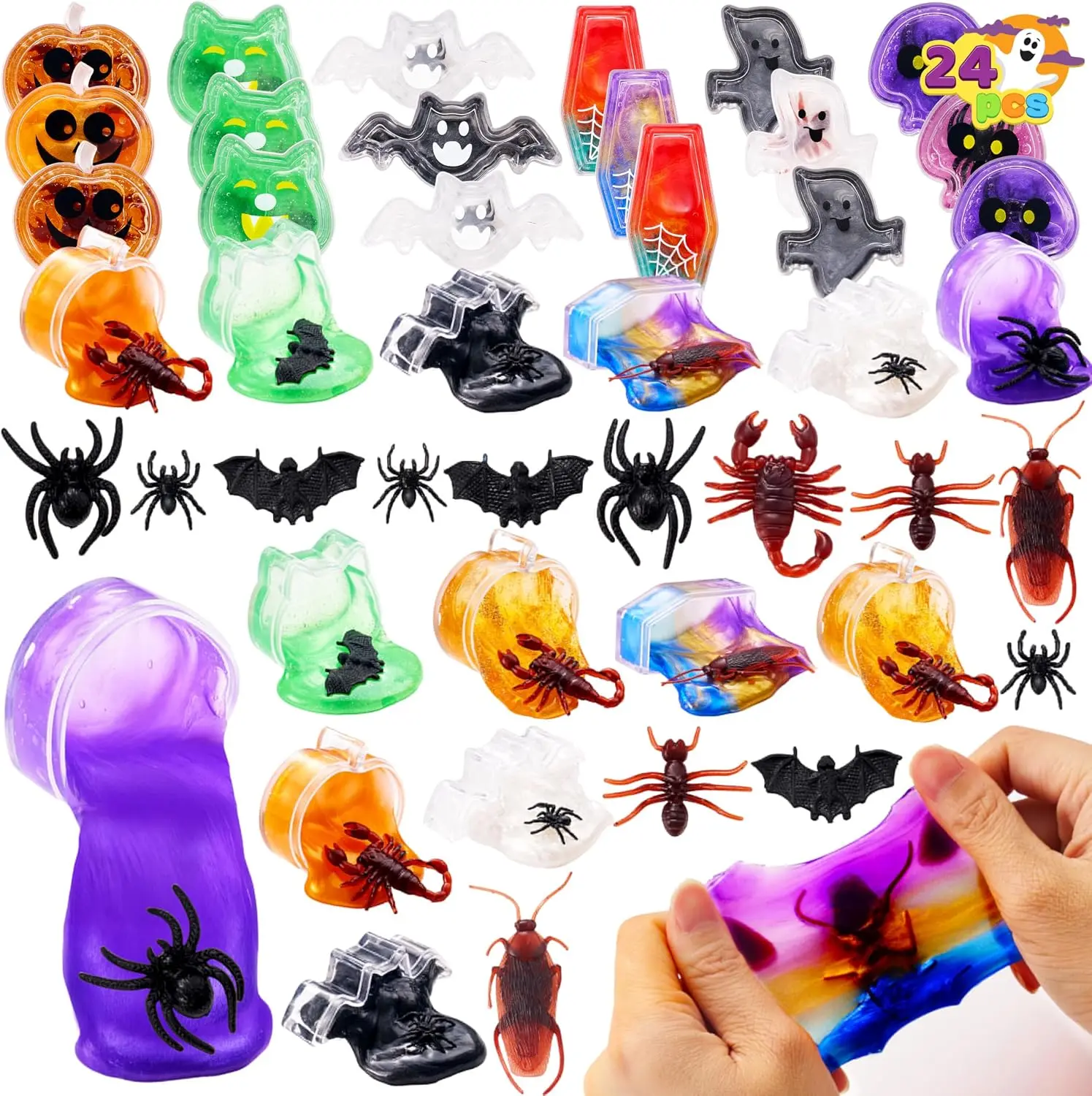 24 PCS Halloween Slime Toys, Stretch Squishy Toys for Halloween Party Favors, Stress Reliever Slime for Kids, Trick or Treating Goodie Bag Fillers, Students Classroom Prize