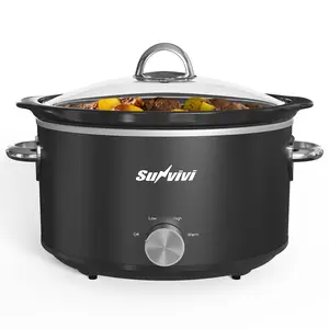 Sunvivi 4 Quart Slow Cooker & Mini Food Warmer with 3 Heating Settings, Removable Ceramic Pot, Dishwasher Safe Glass Lid, Stainless Steel
