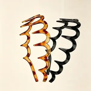 Black Tortoise Zig Zag Hair Headbands, Outdoor & Home Casual Matching, Firm Grip Wavy Comb Hair Accessories for Ladies