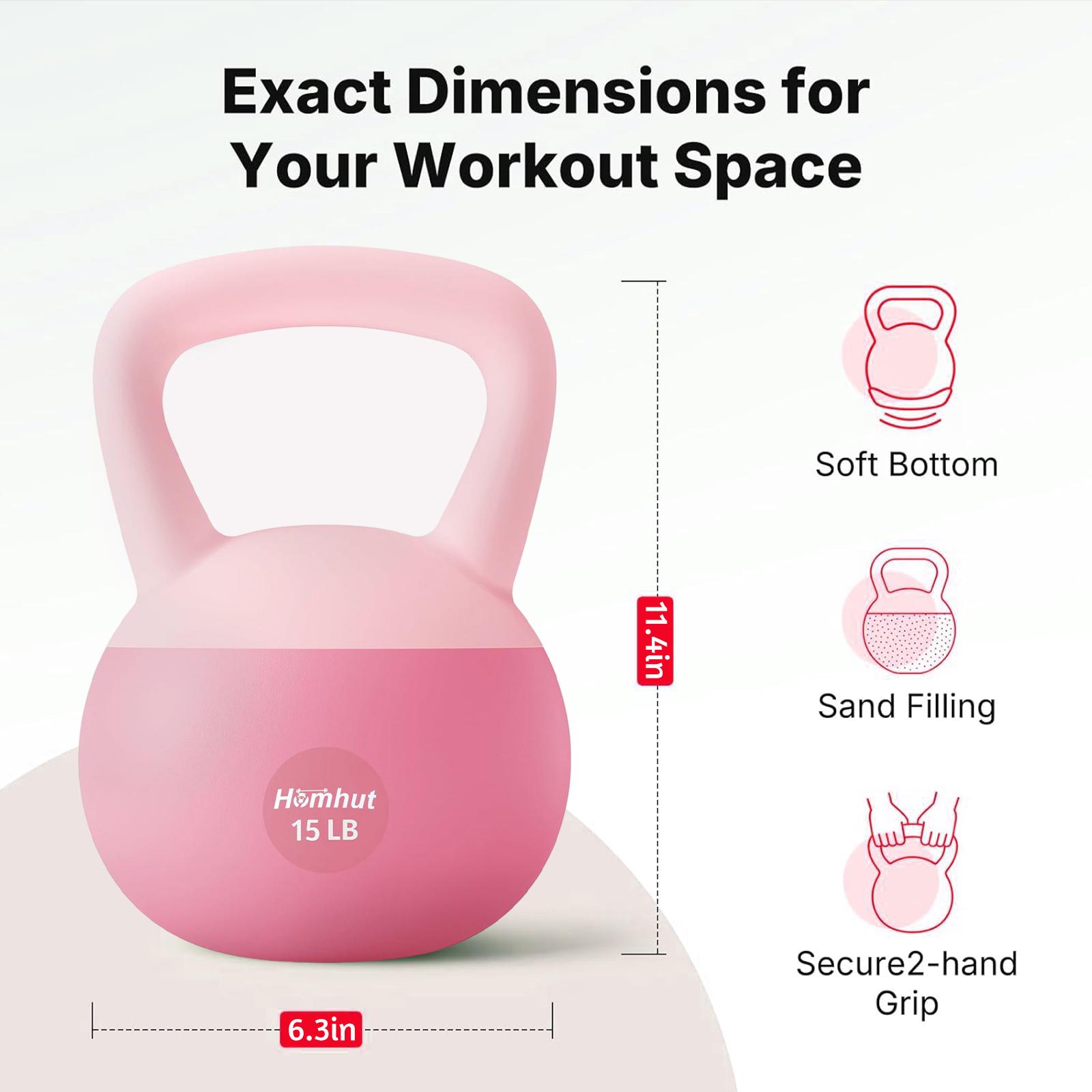 Soft Anti-Collision Shock Absorbing Kettlebell 10 15 20 LB, Non-Scratch Non-Slip Vinyl Hand Weight for Women Home Workout, Strength Training, Shockproof