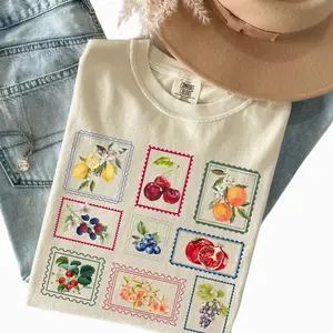 Summer Fruit Stamp Tshirt, Vintage Postage Stamp Shirt, Aesthetic Summer Tee, Trendy Farmer's Market Aesthetic Cottage Core Gardening Gift