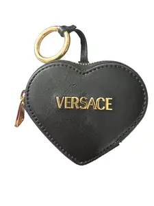 Pre-owned VERSACE leather Bag Accessories Black Coin Heart Bag Charm/Keychain