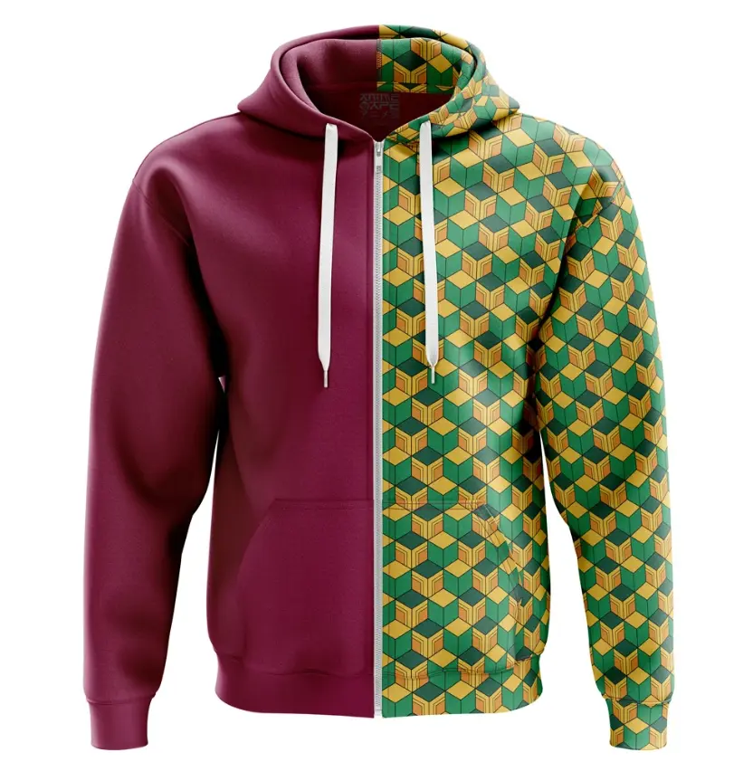 Giyu Tomioka Demon Slayer Zip Hoodie Jacket,, Vintage Japanese Samurai Graphic Zip Hoodie, Geometric Pattern Anime Inspired Streetwear Jacket, Heavyweight Fleece Coat, Gift For Anime Fans