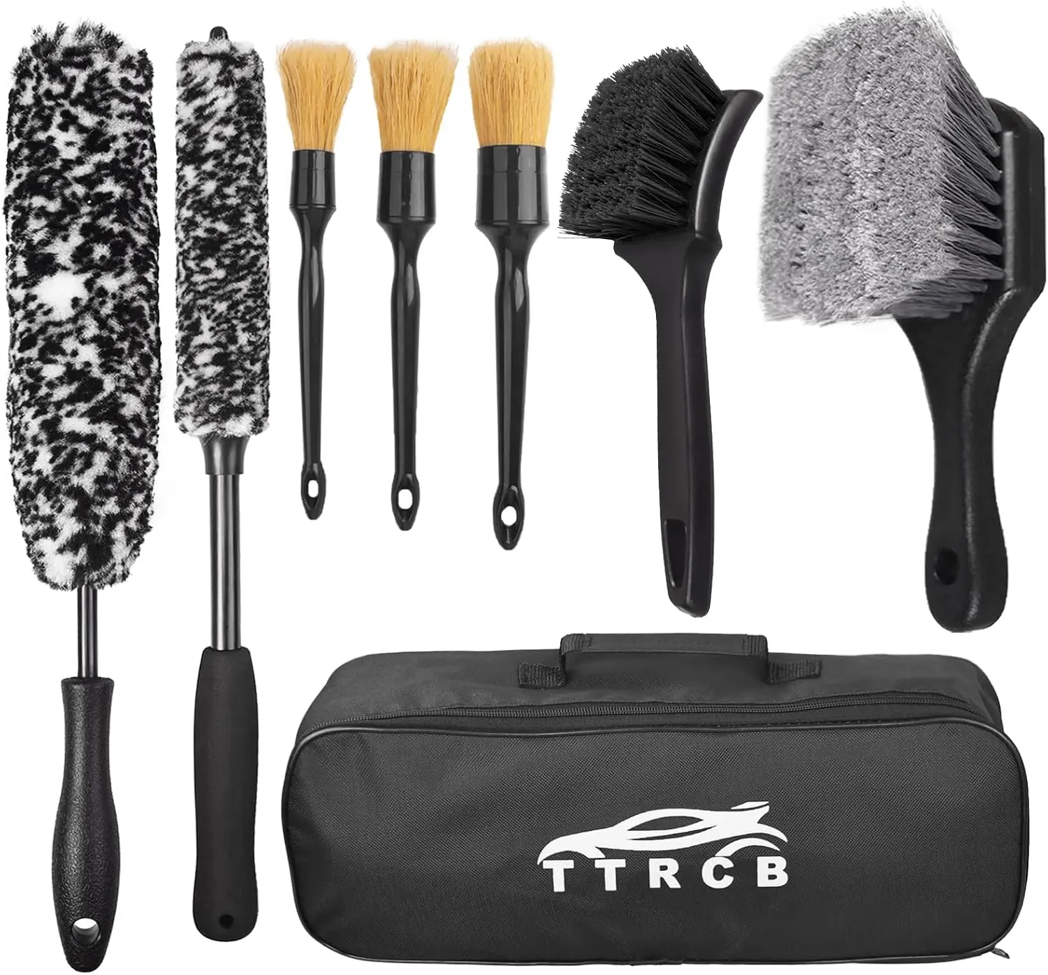 8Pcs Wheel Brush, Tire Brush, Wheel Cleaner Brush Set - 2 Soft Wheel Cleaning Brushes, Detailing Brush & Hard Tire Scrubber, Flexible and Durable Rim Cleaning Brush Kit for Wheels and Tires