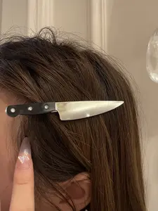 Gothic Style Hair Clips for Women, Creative Streetwear Accessories, Fake Knife Design, Side Bangs Duckbill Clip, Photo Prop Headpiece