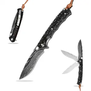 SDOKEDC Best Handmade Damascus Pocket Knife For Men Flipper Folding Knives With Liner Lock Clip Camping Survival Gear Edc