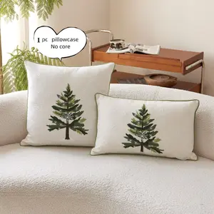 Christmas Snow Scene Christmas Tree 3D Embroidered Pillowcase, Decorative Cushion Cover for Bedroom Living Room Car Party Theme
