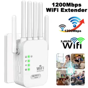 Home WiFi Signal Booster, Long Range WiFi Extender, 200mbps Dual Band 5GHz/2.4g, 6 Antennas, Quick Setup, Wireless Amplifier