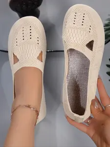 Women's Lightweight Slip-On Loafers, Breathable Knit Upper, Faux Fur Lining, Rubber Sole, Round Toe Flats, Casual Comfort Shoes