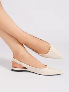 Women's Beige Pointed Toe Slingback Flats | Soft Leather Comfortable Back Strap Flat Shoes | Elegant Office Daily Casual Shoes for Women,Women's Pointed Toe Back Strap Flats, Soft Leather Comfortable Slip-On Shoes, Elegant Commuter Casual Daily Wear