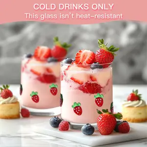 [Buy 1 Get 1 Free] Physkoa Strawberry Glass Cup Set - 400ml Cute Glass Coffee Cups, Designed for Women - Lemon-Themed Drinking Glasses, Perfect for Cocktails, Juice or Tea Lover Gifts
