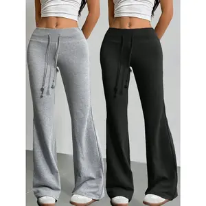 2pcs/Set Women's New Drawstring Waist Flared Leg Athletic Pants, Suitable For Outdoor Activities woman pants