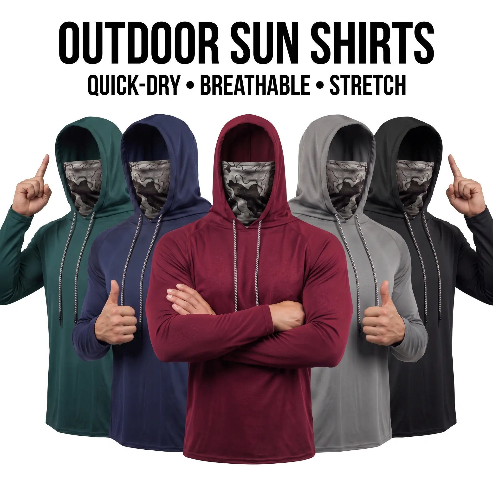 UPF 50+ Sun Shirt with Face Cover Mens Work Hoodie
