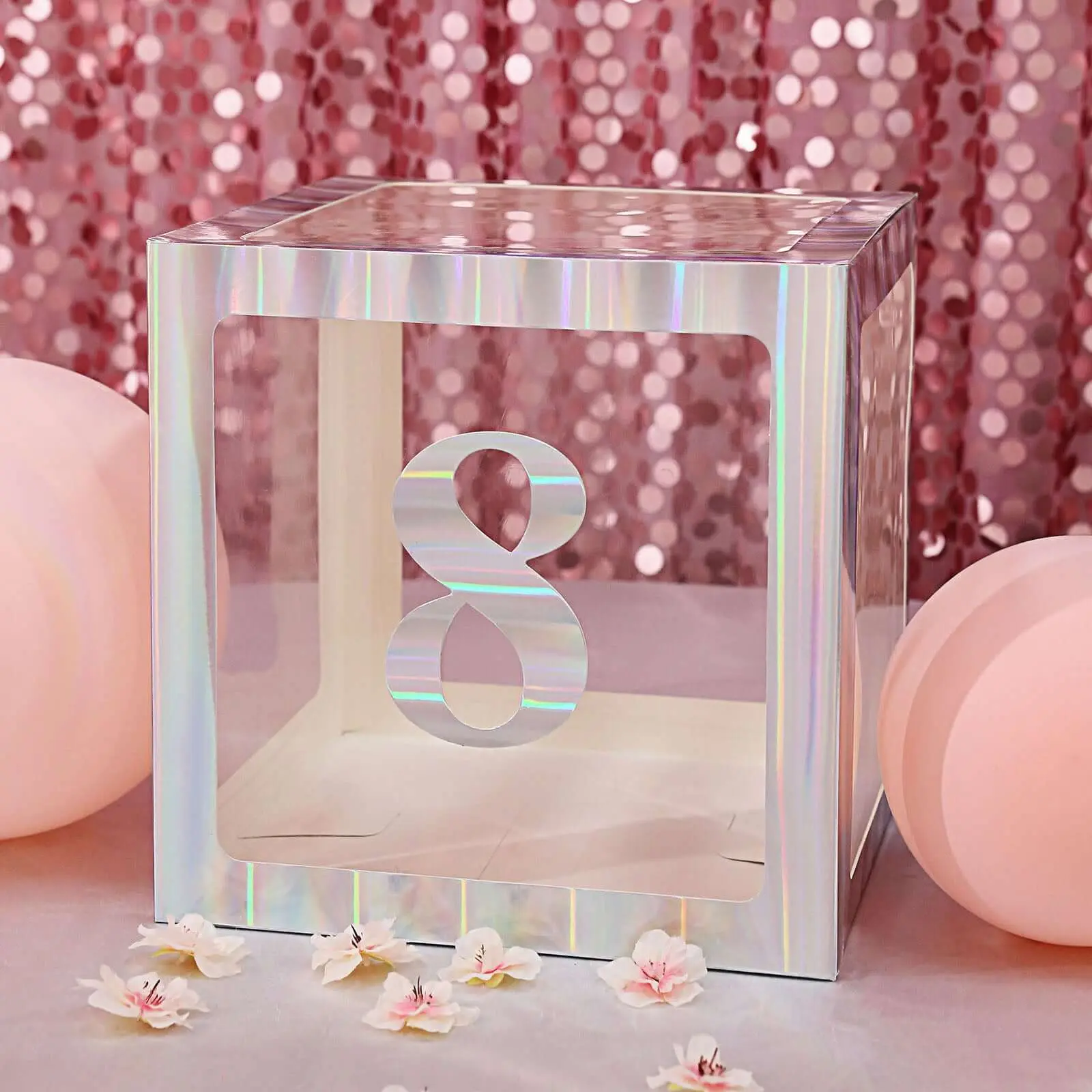 5 in Iridescent Holographic Iris Glitter Custom Number Stickers Banner 4-Pack - 0-9 "8" Design Stick-On Num for Baby Shower, Gender Reveal Backdrop, Foil Card Decor (All Seasons Use), Glitter Stickers