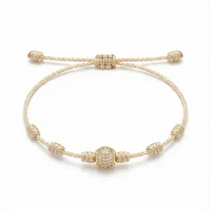 Gold 7 Knots Bracelet with Zircons – Adjustable Protection String Bracelet with Gold Crystal Bead – Spiritual Lucky Jewelry