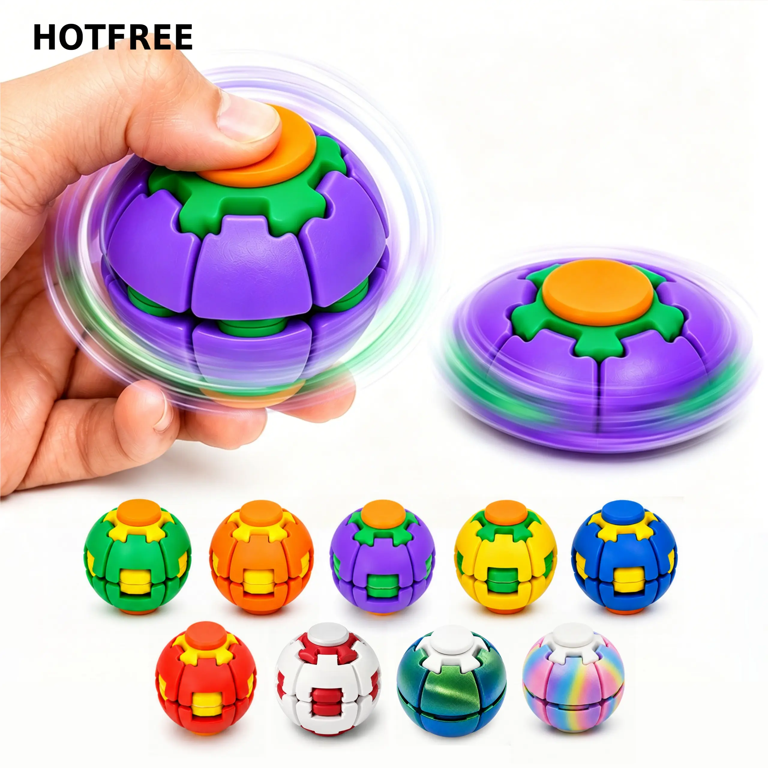 Hotfree Press-to-Spin Transforming Fidget Ball, 3D Printed Fidget Ball Toy, Smooth Spinning Sensory Gyro Toy, Stress Relief Desk Gadget, Anxiety Relief Fidget Spinner, ADHD Focus Aid, Portable Handheld Fidget Gyro Toy for Kids, Teens and Adults