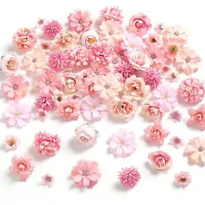 Mini Artificial Flower Heads, Includes Peony Daisy Rose, Small Silk Decorative Flowers for Crafts Wreaths Weddings Parties DIY Home Decor