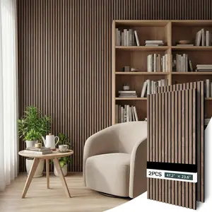 Acoustic Wall Panels, 2 Pack  Slat Wall Panel, Soundproof Wall Panels,  Textured Wall Decor for Ceiling and Wall, .2" x 23.6", in Walnut Finish