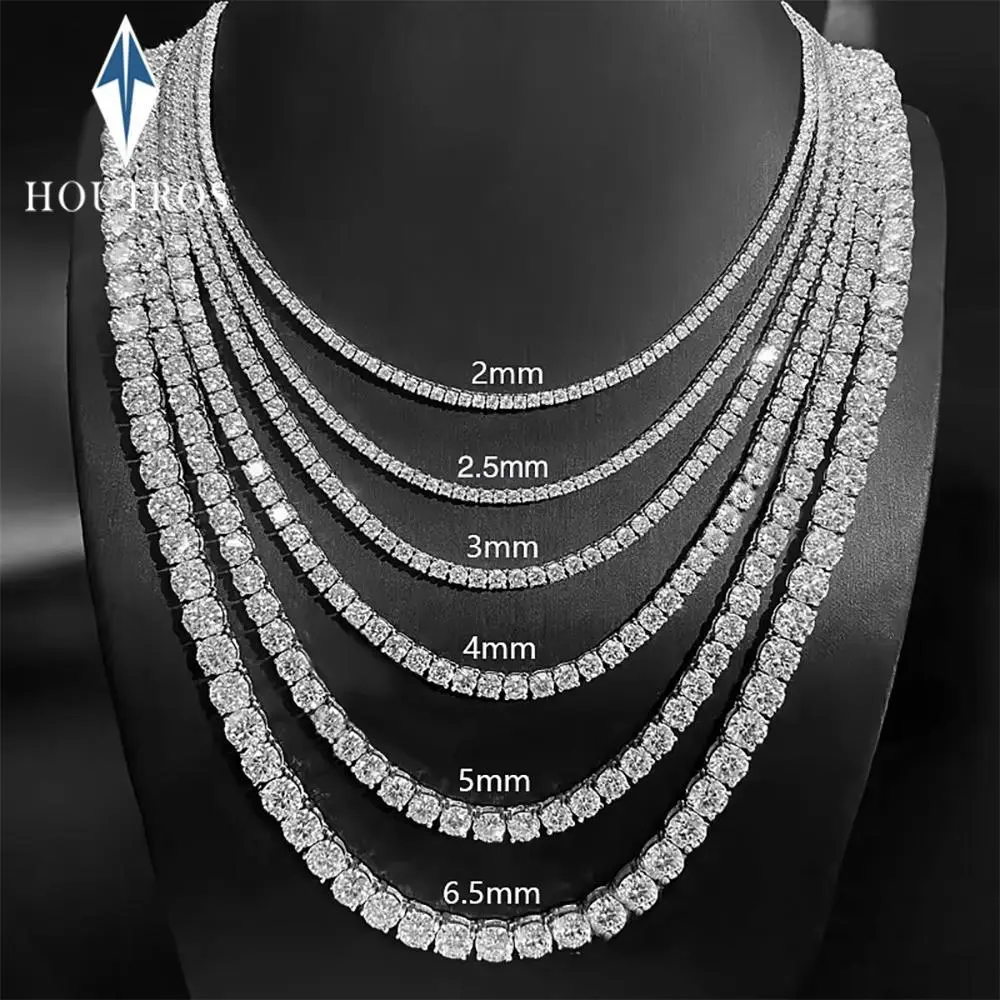 2-6.5mm Real D Color Moissanite Tennis Necklace for Women Men Sparkling Lab Grown Diamond S925 Silver Neck Chain Jewelry Gift