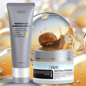 VGO Skin Care Set, with Snail Mucin 92% Moisturizer 1.76 Oz, Dual-Tube Facial Cleanser 3.52 Oz, 2 Step Skin Care Kit Hydrate