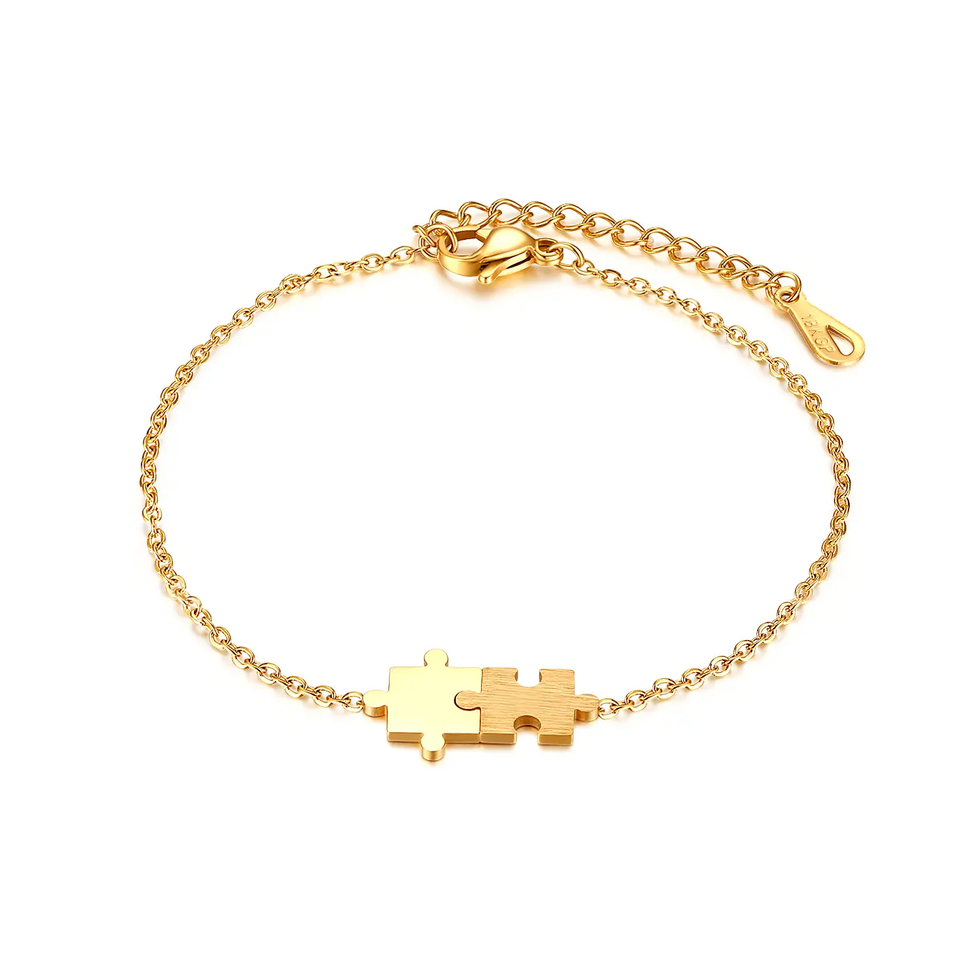OIDEA Women's Puzzle Piece Bracelet, Adjustable Gold-Tone Stainless Steel Chain Jewelry, Polished Finish for a Gold Aesthetic, Female Wear for Jewelry Stack, Chain Jewelry Bracelets & Bangles