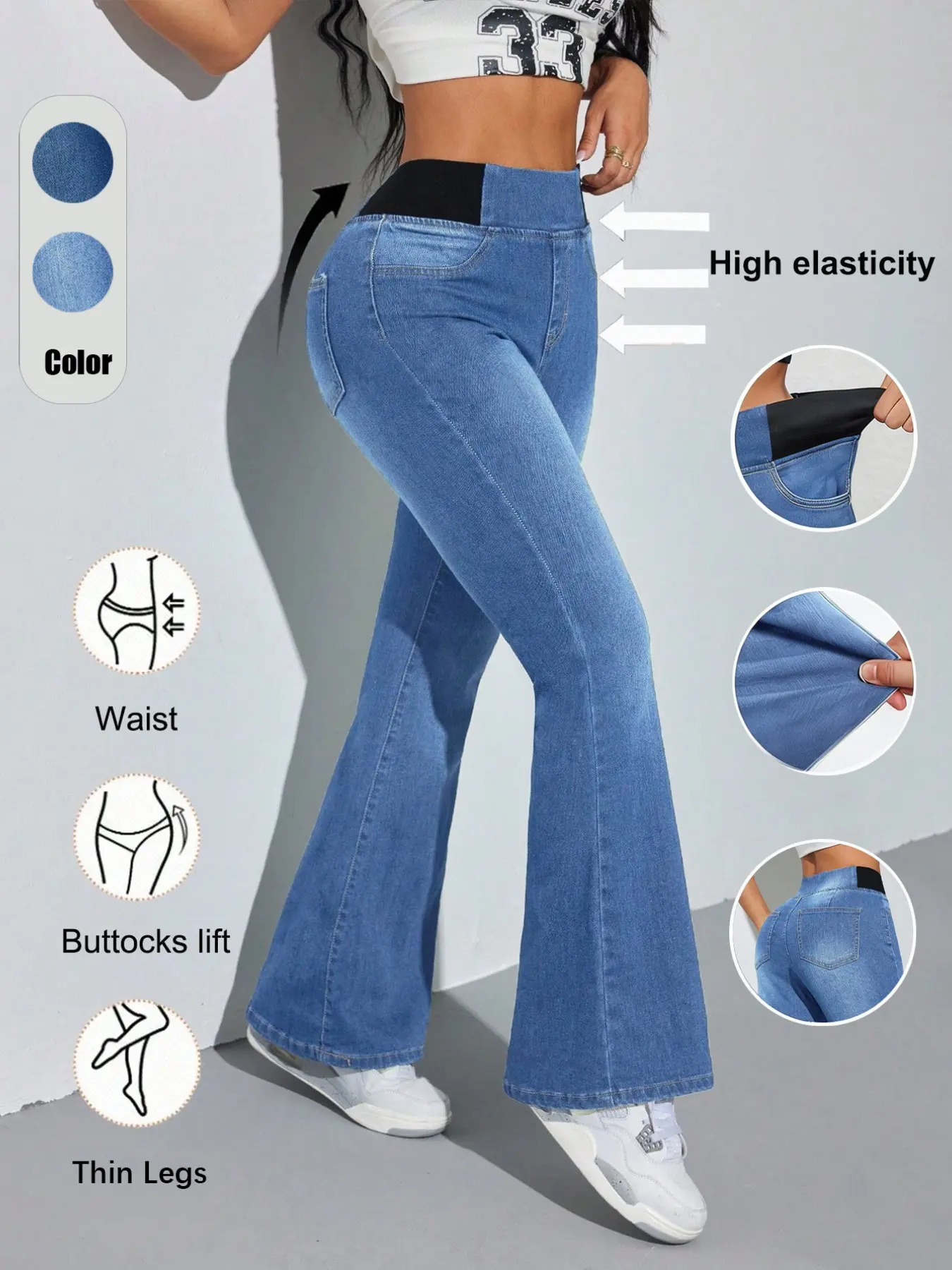 Women's High Waisted Denim Jeans Pants Elastic Fitted Slim Fit, Casual Daily Wear, Streetwear, Commuting, Dating, Micro Flare Design, Bootcut Stretch Jeans, All Seasons, Womenswear
