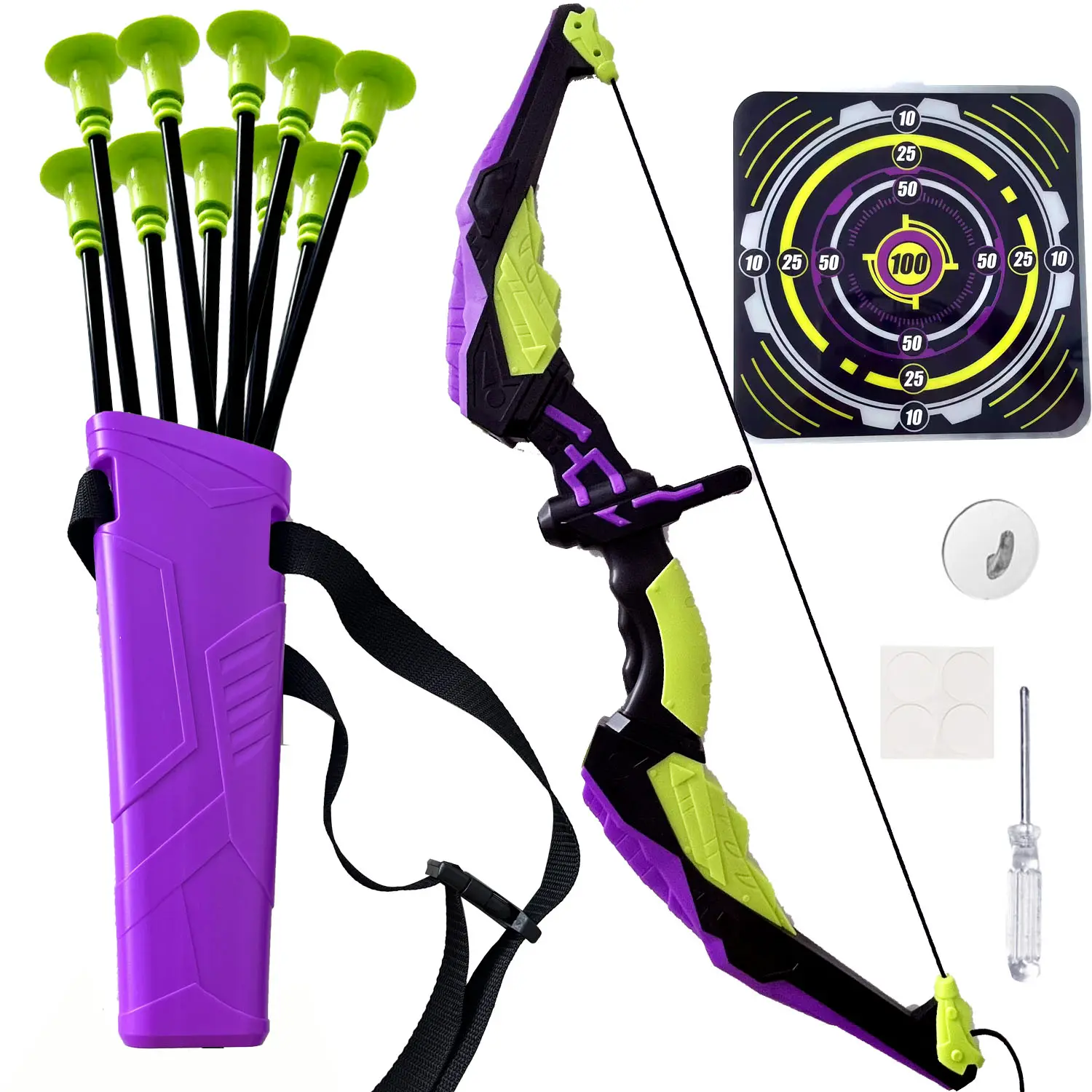Kids' Bow and Arrow Archery Toy Set - 3/10/12 Suction Cup Arrows, Target, Quiver, Adjustable Bowstring - Indoor/Outdoor Sports Play Gift Ideas for Girls, Birthday Party Use